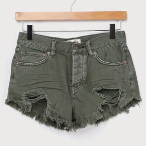 Free People We The Free Loving Good Vibrations Cutoff Green Denim Shorts size 31